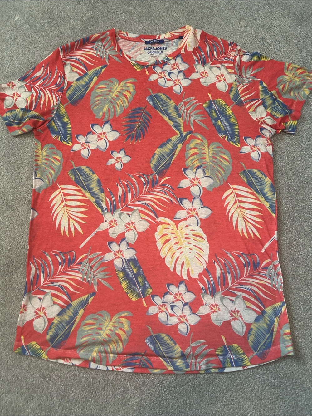 Jack & Jones Coral Red Tropical Leaf Print Tee